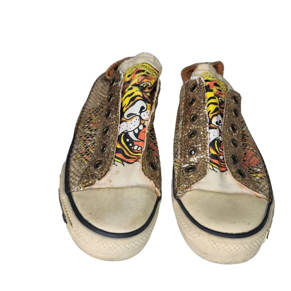 Ed Hardy vintage Women's Gold Snake Print Tiger Slip-On Shoe sneakers Size 8 US - Picture 7 of 10